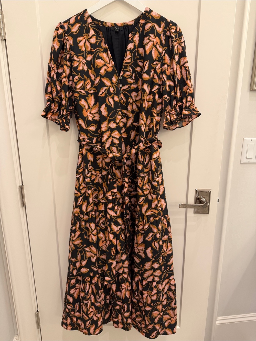 Rails Black Midi Dress with Pink & Peach Floral Print